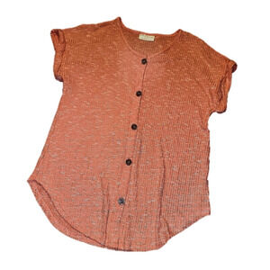 Peachy Orange Buttondown Short Sleeve Top New Medium